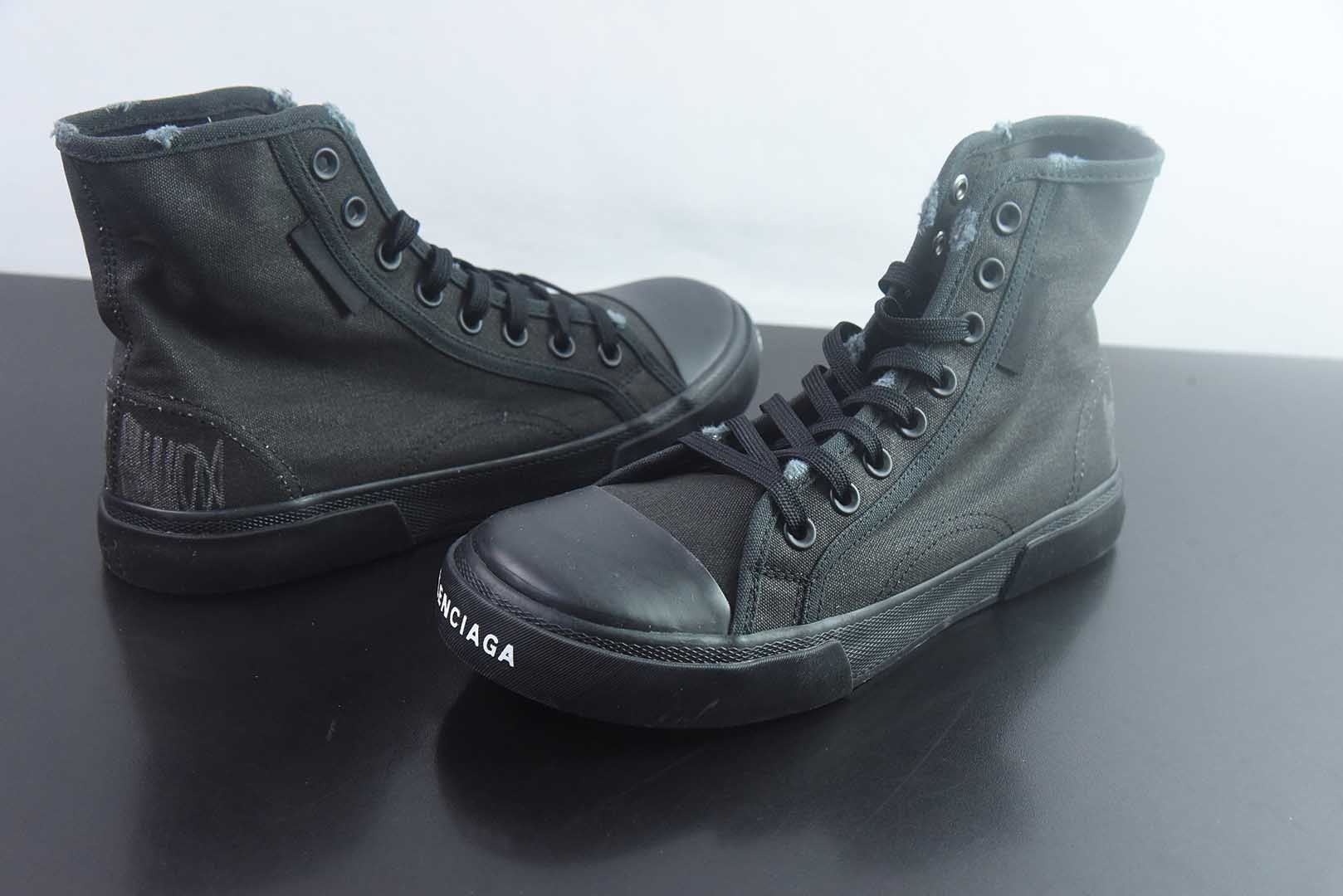 巴黎世家 Balenciaga OK版 新品PARIS磨损做旧效果休闲踩跟帆布鞋 黑色 纯原版本 货号：688754W3RR51099 实拍细节图