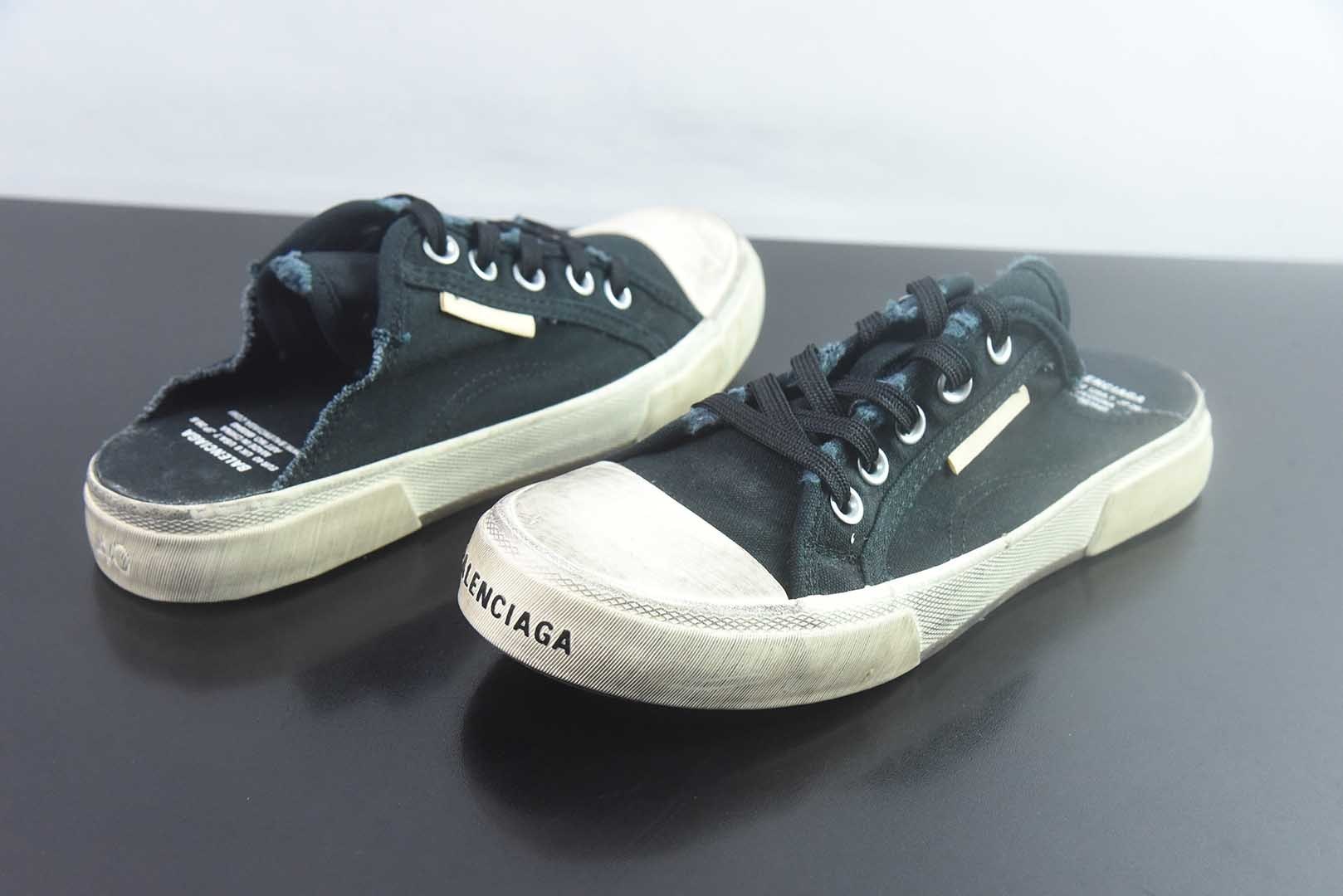 巴黎世家 Balenciaga OK版 新品PARIS磨损做旧效果休闲踩跟帆布鞋 蓝色 纯原版本 货号:688754W3RR51099 实拍细节图