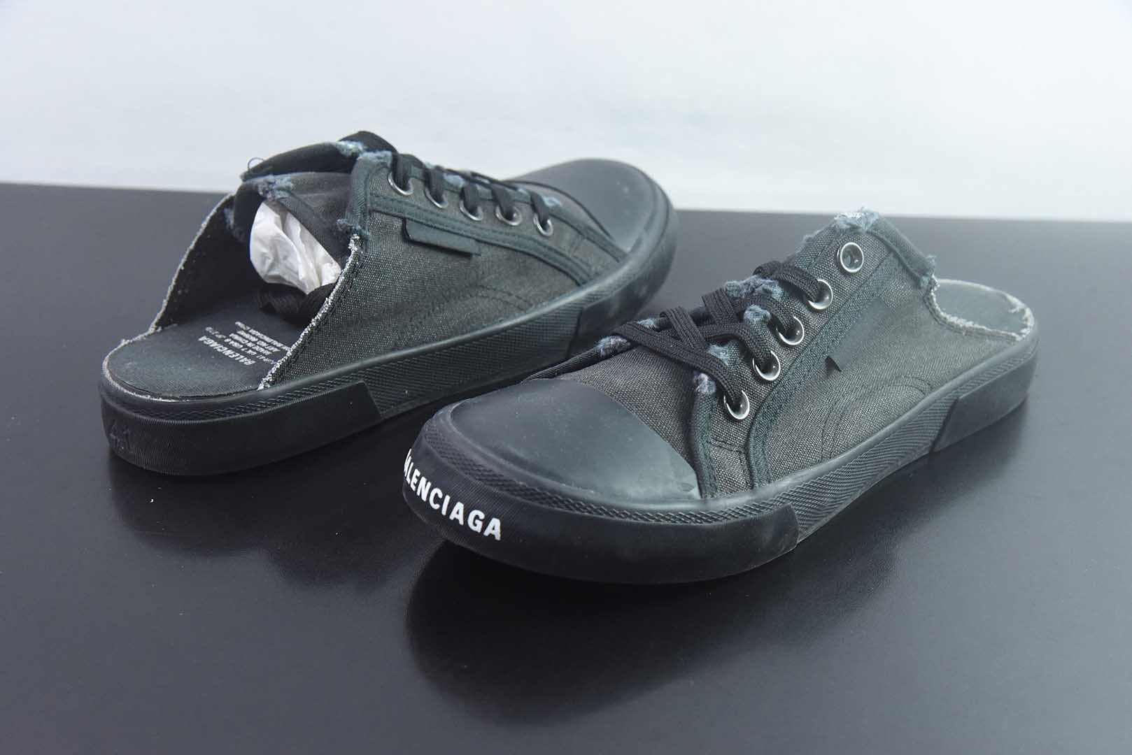 巴黎世家 Balenciaga OK版 新品PARIS磨损做旧效果休闲踩跟帆布鞋 黑色 纯原版本 货号:688754W3RR51099 实拍细节图