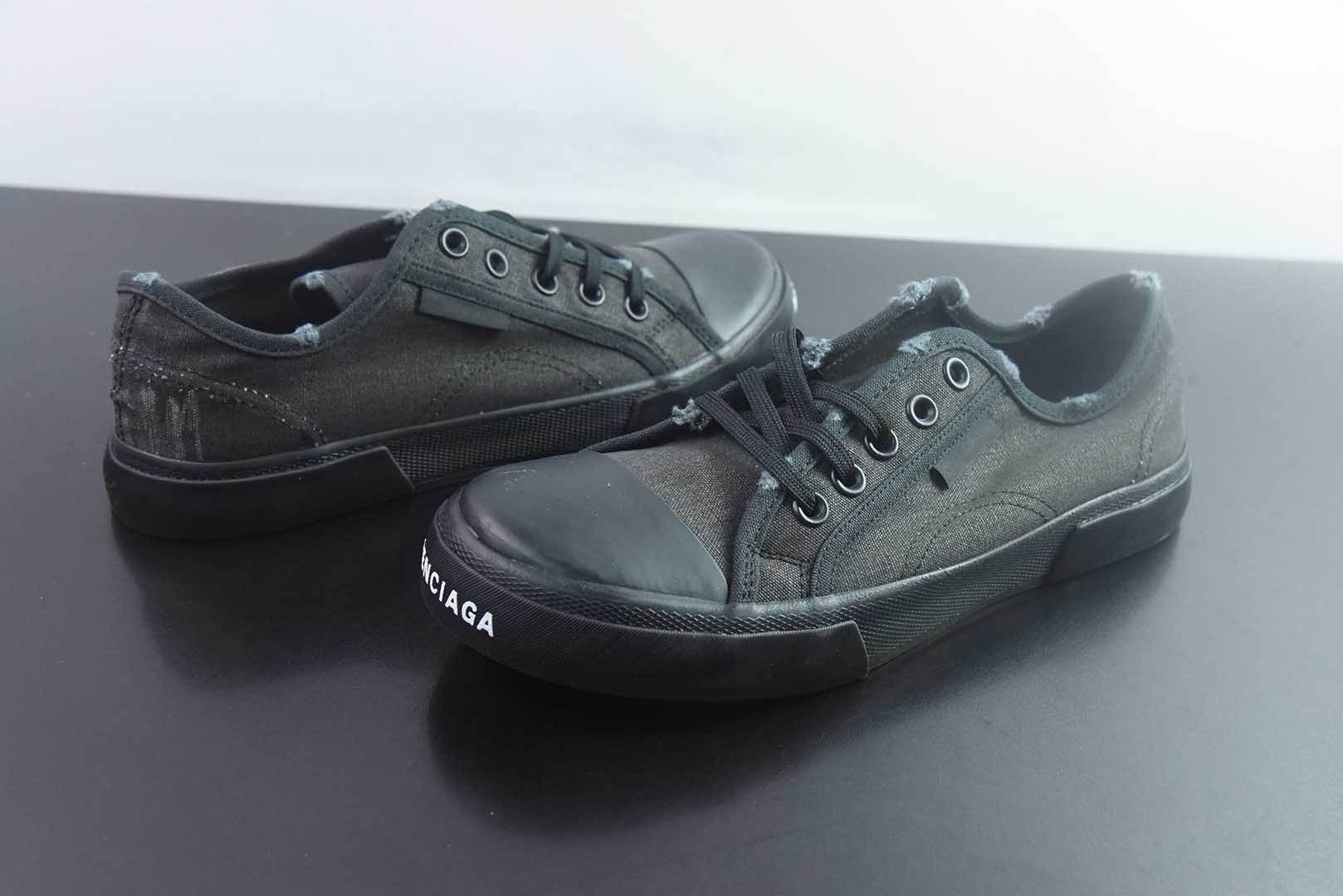 巴黎世家 Balenciaga OK版 新品PARIS磨损做旧效果休闲踩跟帆布鞋 黑色 纯原版本 货号:688754W3RR51099 实拍细节图