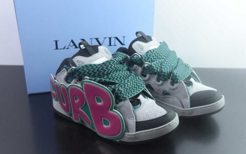 浪凡 Lanvin Leather Curb Sneakers 面包鞋 白粉绿 纯原版本 货号：QTRN50567769